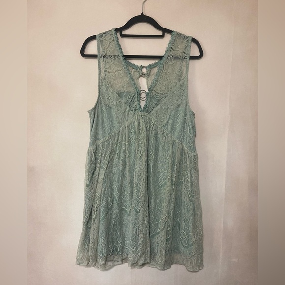 Entro size L pastel green stretch lace babydoll cut out sleeveless tunic EUC - Picture 5 of 5